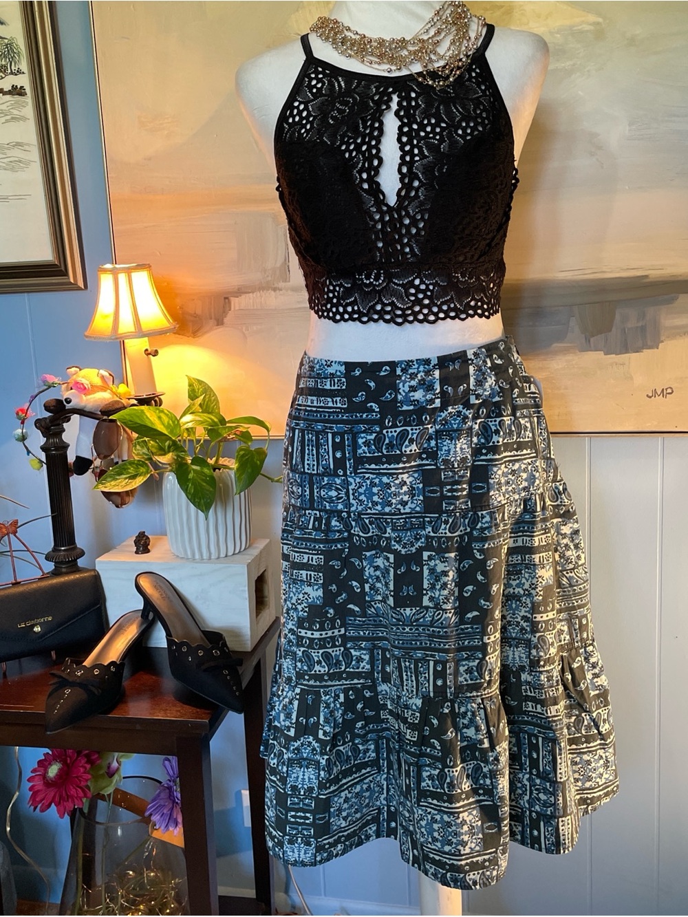 Austin Clothing Co. Black & White Printed A-Line Skirt
